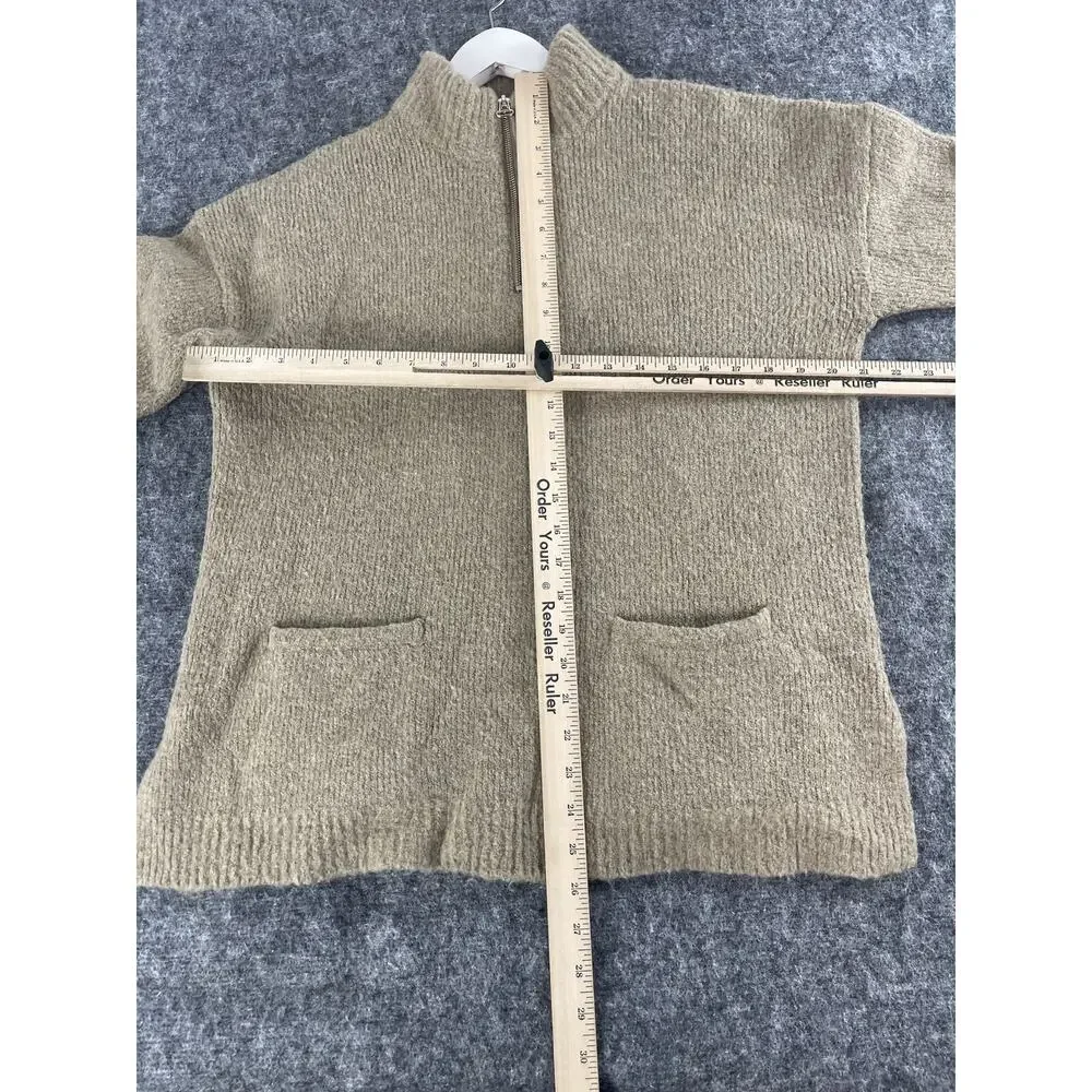 Cable & Gauge Sweater Women Medium Brown Quarter Zip Pullover Pockets Tunic N281